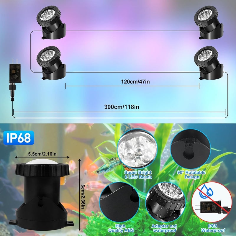 T-SUNUS Smart Bluetooth LED Pond Lights IP68 Waterproof Submersible Underwater Light 4-in-1 Dimmable Timing Landscape Spotlights for Fountains Ponds Waterfalls Aquariums Fish Tank Garden Fountain - Image 2